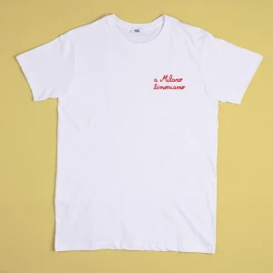 T shirt ricamata A Milano limoniamo Bianca (Unisex)